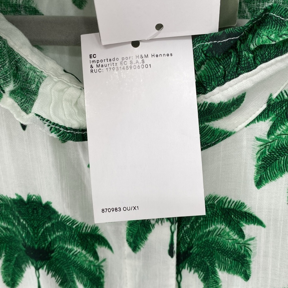 H&M White and Green Tropical Print Dress XL NWT - Picture 12 of 13
